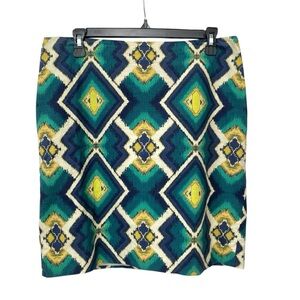 Ann Taylor Geometric Straight Pencil Skirt Women’s Size 10 Blue Green Officewear